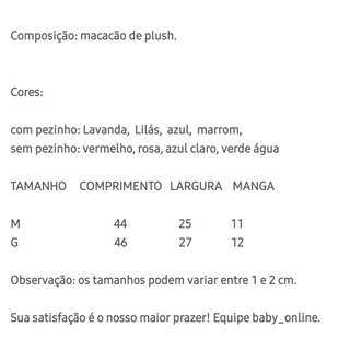 Macacão Plush de Bebê - Diversas Cores Tamanho P M G oferta (6)