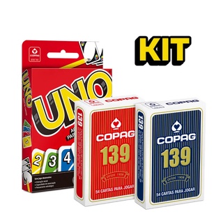 Kit Jogo Uno + Baralho Copag Tradicional Jogo de Cartas Plástico 54 Cartas Genérico
