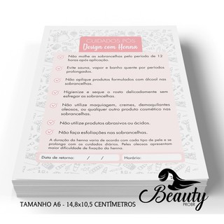Bloco de Cuidados Design de Sobrancelha com Henna - Tamanho A6 (14,8x10,5 cm) - Rosê