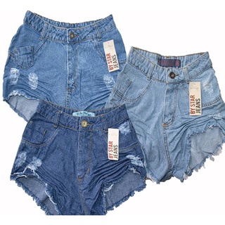 Kit 3 Shorts Jeans Feminino Cintura Alta Destroyed Curto (1)