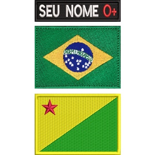 Kit 3 Peças Tarjeta C/ Nome Bandeira do Brasil e Acre 7cmx5cm P/ Jaqueta e Colete - Moto Militar