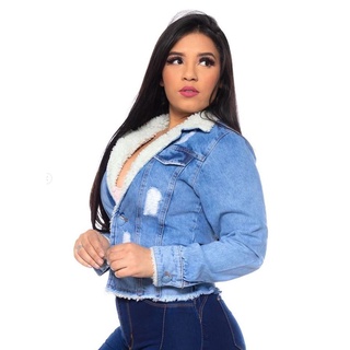 Jaqueta feminina jeans ou sarja com pelúcia pelinhos (9)