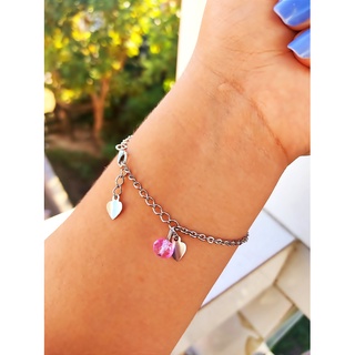 Pulseira cristal rosa, coração delicado,pulseira contas,pulseira cristal,pulseira coração, pulseira bijuterias.