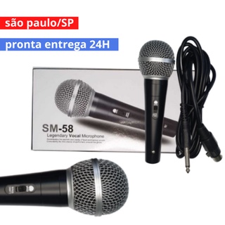 Microfone Unidirecional com Fio Dinâmico Preto SM-58 Profissional