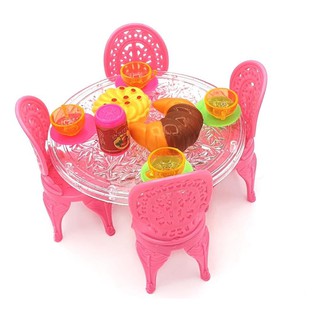 Mesa Infantil C/ Cadeiras Rosas + Xicaras + Pires + Bolo Pão (3)