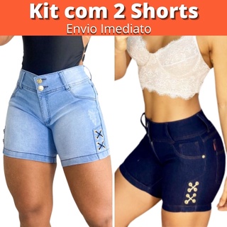 Kit 2 Short Jeans Meia Coxa Com Elastano Bermuda Feminina Atacado