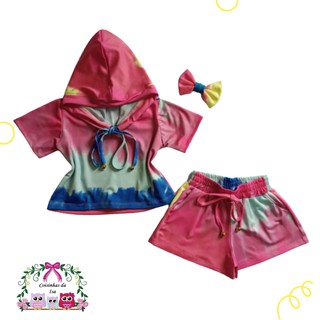 Conjunto Infantil para meninas Tie dye short e blusa com capuz estilo blogueirinha (1)
