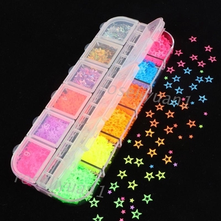 Lantejoulas Fluorescentes Para Nail Art Com 12 Divisões Com Glitter / Enchimento Em Resina