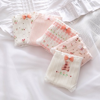 Ready Stock Ldyllic Flower Lovely Girl Panties Underwear Soft And Breathable Antibacterial Cotton Crotch Cute bear printed Briefs