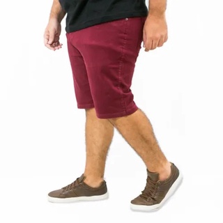 Bermuda Masculina Jeans Sarja Com Lycra Colorida Plus Size Tamanho Grande Algodão Com elastano