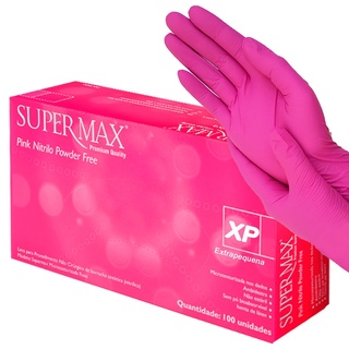 Luva Descartável Nitrílica Rosa Pink C/100 Unidades Supermax