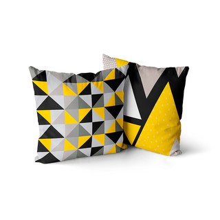 Kit 2 capas de almofadas geométrica amarelo e preto