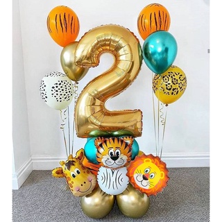18 Pcs Selva Animais Balões Set 32 Polegada Número Globos Tema Safari Na Selva Crianças Festa De Aniversário Decoração