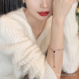 [Jóias para mulheres, pulseira de temperamento] rosa ouro rosa cristal vermelho vermelho pulseira vintage pulseira feminina design elegante estilo simples pulseira estilo europeu estilo popular coreano TXfa (4)