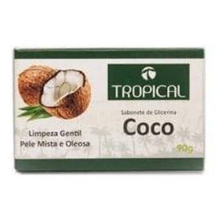 Sabonete Coco Anti Séptico Barra Tropical Glicerinado Sabão 90g