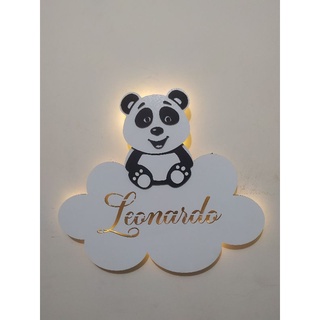 Nuvem Panda com o nome vazado- Decoração quarto de bebê - Quarto infantil - porta maternidade