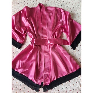 Robe roupão Roby femenino acabamento em renda Pink luxo (1)