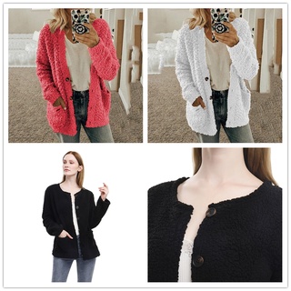 Women Casual Loose Long Sleeve Plush Cardigan Sweater Tops Button Plus Size Outwear Coat