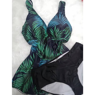 Conjunto de biquini sunkini Plus Size floral De Vestido + Short Moda Praia