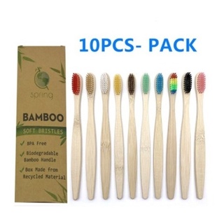 Pack De 10 Escovas De Dente Ecológica Em Bambu Coloridas