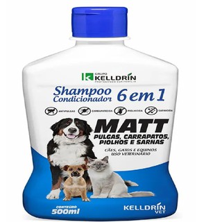 Shampoo e condicionador 6x1 Kelldrin Matt Pulgas , Carrapatos, Piolhos e Sarnas para Cães, Gatos e Equinos