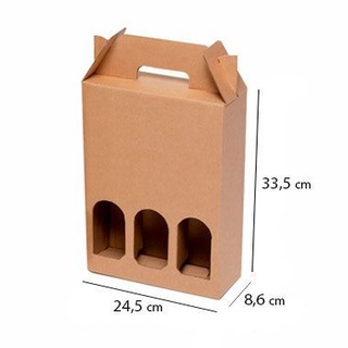 Caixa de Papelão para 3 Garrafas de Vinho - C:24 x L:8 x A:33 cm (Kit c/ 10 unidades)