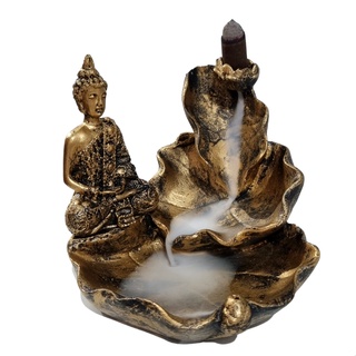 Porta Incenso Cascata e Vareta Buda Meditando Fumaça Backflow