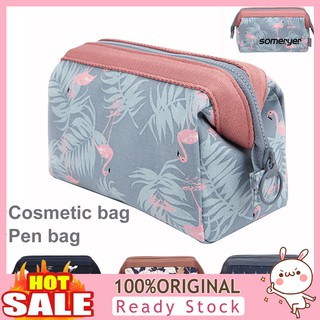Som_Portable Flower/Flamingo/Leaf Pattern Travel Cosmetics Wash Bag Stationery Pouch (1)