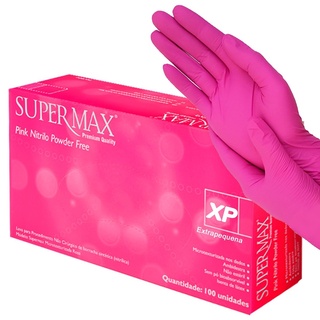 Luva Descartavel Nitrilica Rosa Pink C/100 Unidades Supermax