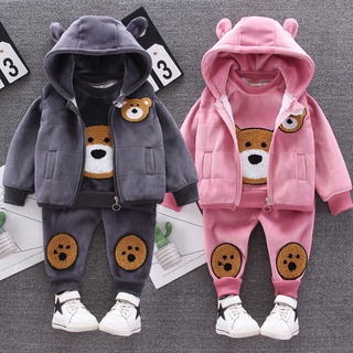 Bebê inverno terno colete + casaco + calças 3 peças design urso traje (2)