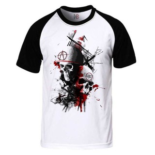 Camiseta 2ª Guerra Skull War Caveira Raglan Branco E Preto - No Sense