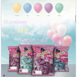 50 Unid Balão N 8 Candy Colors 5 Cores Pastel Bexiga cores bebê