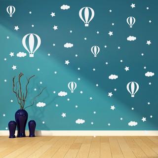 Adesivo estrelinhas e balões com nuvens, decoração quarto infantil, menino e menina