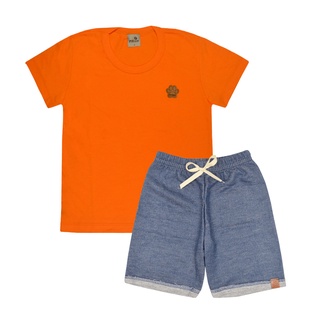 Conjunto Infantil Menino Camiseta com Aplique e Bermuda em Moletinho ou Tactel Estampada Rotativo (1)