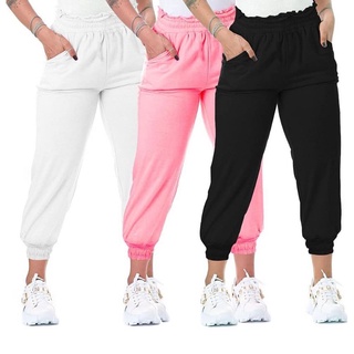 Calça feminina moleton jogger skiny cintura alta com bolso flanelada (5)