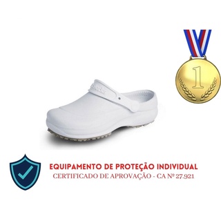 Sapato Fechado Branco Profissional Antiderrapante com Certificado para EPI Soft Work Original Enfermagem ,Cozinha , Lanchonete, Hospital ,Unissex BRANCO ou PRETO (1)