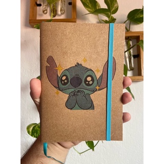 Sketchbook Caderno Stitch Com Olhos Brilhando com Elástico e Marca Página
