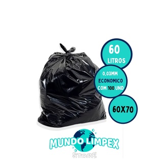 Saco de lixo Preto 60 Litros Econômico 100 Unidades 60x70 - Mundo Limpex