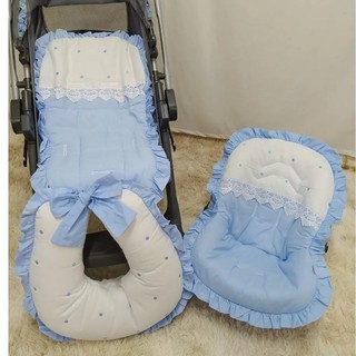 Kit Capa de Carrinho + Capa para Bebê Conforto + Almofada Amamentar Gripir Azul Claro