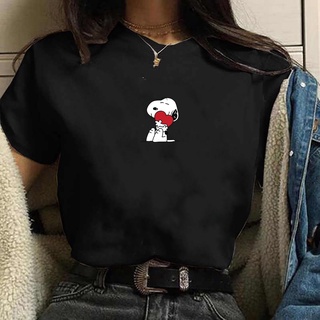Camiseta feminina algodao snoopy coraçao vermelho