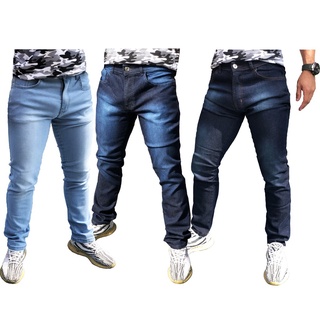 Kit com 3 Calças Jeans Masculina Slim Original com Elastano Direto Da Fabrica Promoção