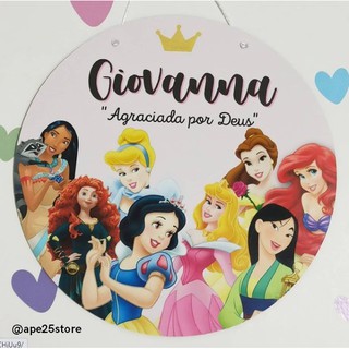 Placa porta maternidade - Princesas Disney Quadro Redondo - PERSONALIZADO COM NOME