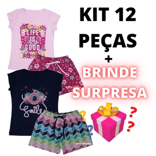 Kit 12 Peças / conjunto infantil menina, roupa infantil menina/Roupa infantil verão, 6 blusas + 6 shorts 1 Ao 8 anos