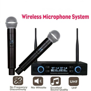 Microfone Duplo Sem Fio De 2 Canais UHF Sistema De Mão