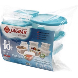Kit de Potes de Plástico Conjunto Vasilha Cozinha com tampa Kit com 10 Vasilhas Jaguar Conjunto Kit prático Com Tampa Para Marmita e Alimentos Jogo 10 Potes Plástico (1)
