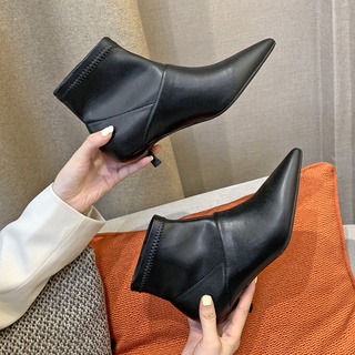 Salto Baixo Sapatos De Alto Das Mulheres Outono 2020 Novo Estilo 3 Cm Nu Botas Stiletto Dedo Apontado Branco Pequeno Fino Curtas