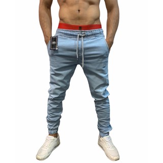 calça masculina Jeans azul médio jogger barata (3)