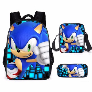 Nova mochila de estudante mochila de estudante de três peças nova série de desenhos animados do Sonic
