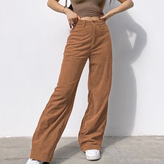 [BGK] Women’s Solid Mid Waisted Wide Leg Pants Straight Casual Baggy Trousers (6)