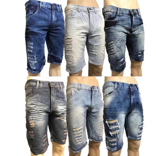 Kit 3 Bermudas Masculinas Jeans Rasca Com Lycra Slim Fit